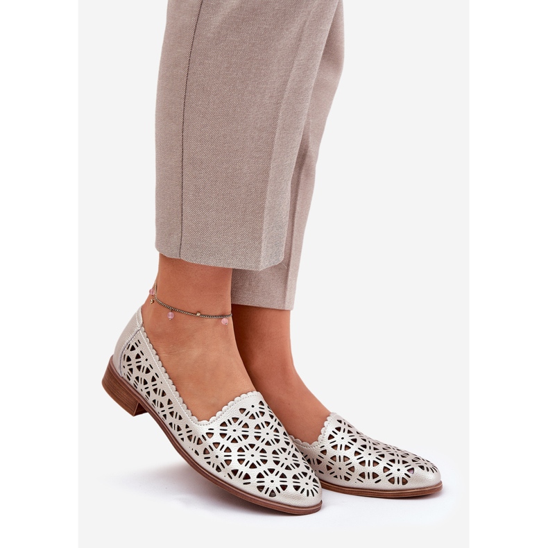 S.Barski In pelle openwork mocasins femminile S. Barski LR51-646 PLN d'oro 1