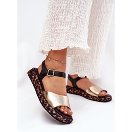 S.Barski Sandali in pelle femminile sulla piattaforma con stampa leopardo S. Barski JC51-347 Gold d'oro 2