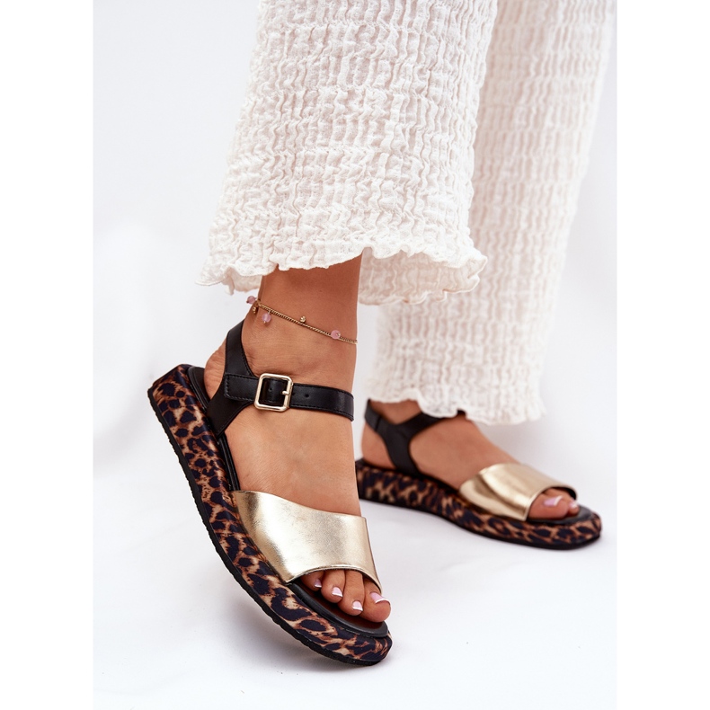 S.Barski Sandali in pelle femminile sulla piattaforma con stampa leopardo S. Barski JC51-347 Gold d'oro 2