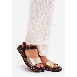 S.Barski Sandali in pelle femminile sulla piattaforma con stampa leopardo S. Barski JC51-347 Gold d'oro 1
