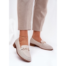 S.Barski Mocassini in pelle femminile con ornamento a tacco piatto S. Barski LR51-588 beige 2