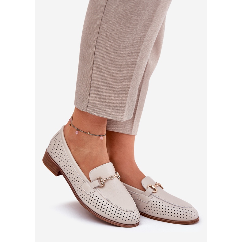 S.Barski Mocassini in pelle femminile con ornamento a tacco piatto S. Barski LR51-588 beige 1