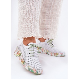 Scarpe a cuneo in pelle con motivi artiker 54c1807 bianco e verde 2