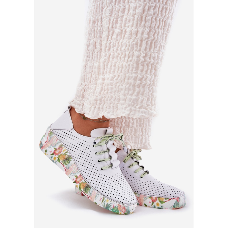 Scarpe a cuneo in pelle con motivi artiker 54c1807 bianco e verde 1