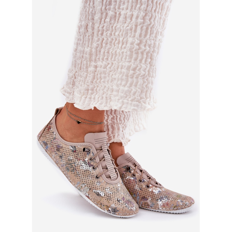 Scarpe da donna realizzate con artiker a motivi naturali 56C2689 beige 1