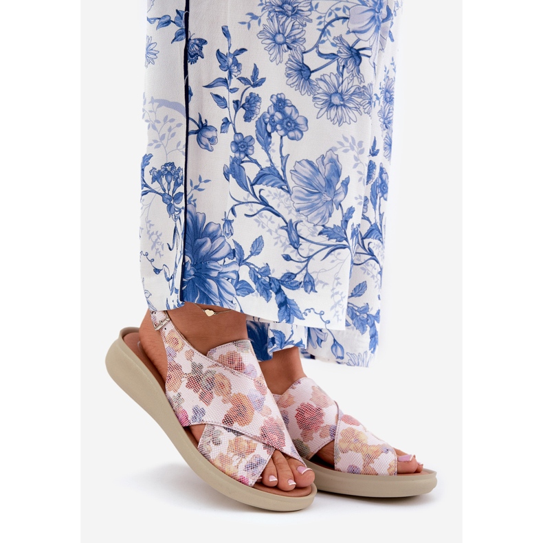 Jezzi Sandali femminili con eco in pelle con fiori multicolore 1