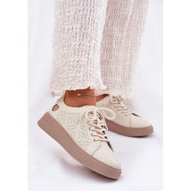 Sneaker in pelle femminile sulla piattaforma beige di Vinceza 88018 2