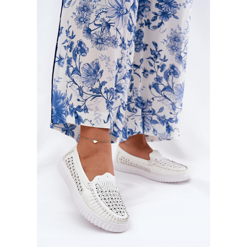 Vinceza Mocassini in pelle femminile con pattern openwork Vincez 88028 Bianco bianca 2