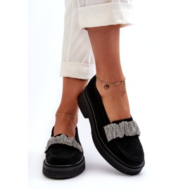 Zazoo 3419 Mococcasin in pelle scamosciata da donna con una cintura decorativa cinghia nera nero 2