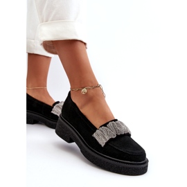 Zazoo 3419 Mococcasin in pelle scamosciata da donna con una cintura decorativa cinghia nera nero 1