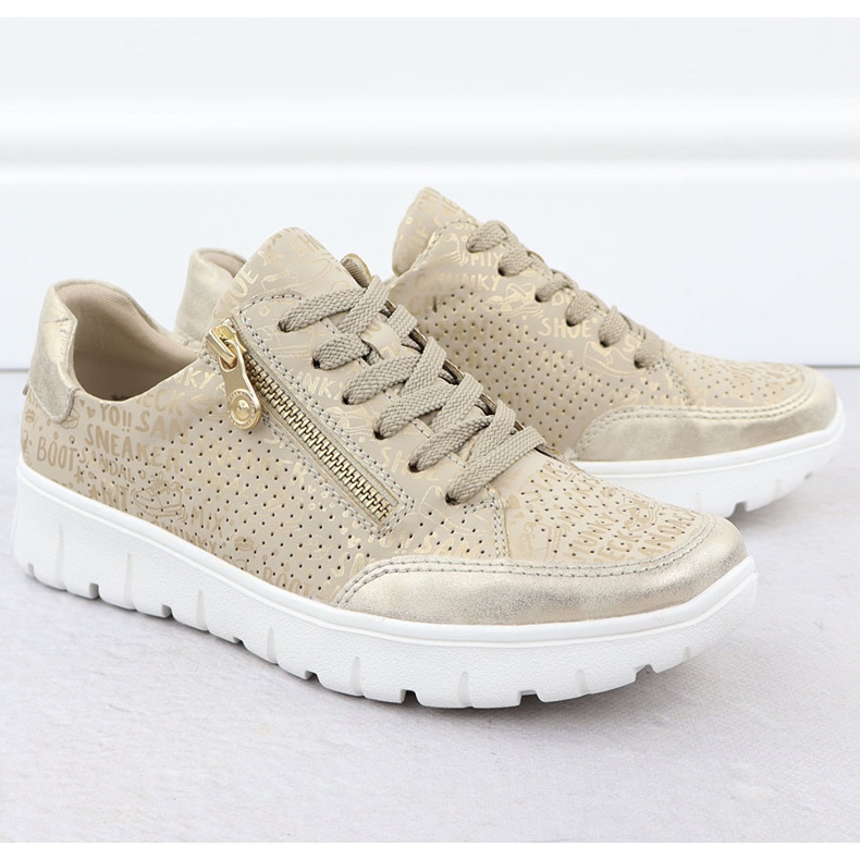 Scarpe sportive da donna Beige Golden Rieker N1316-90 d'oro 1