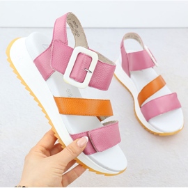 Sandali in pelle femminile a Pink Rieker W2950-31 rosa 1