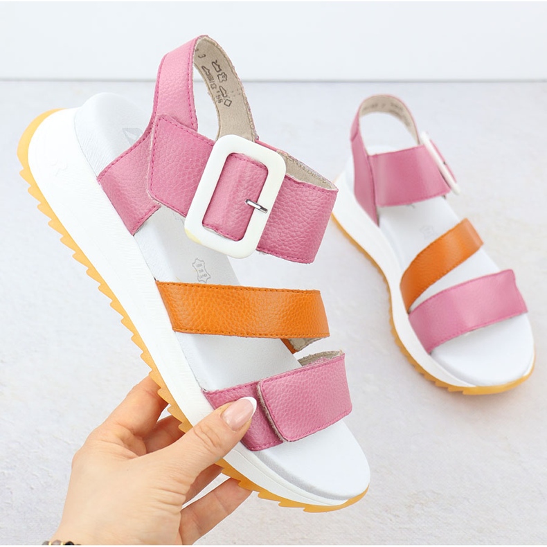 Sandali in pelle femminile a Pink Rieker W2950-31 rosa 1