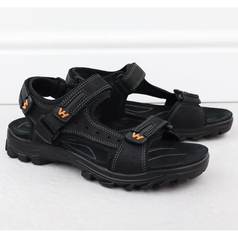 Sandali in pelle maschile per velcro Vanhorn 28302 nero 1