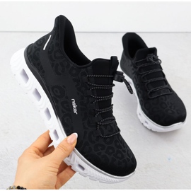 Scarpe sportive da donna in leopardo stampato Rieker M6066-01 nero 1