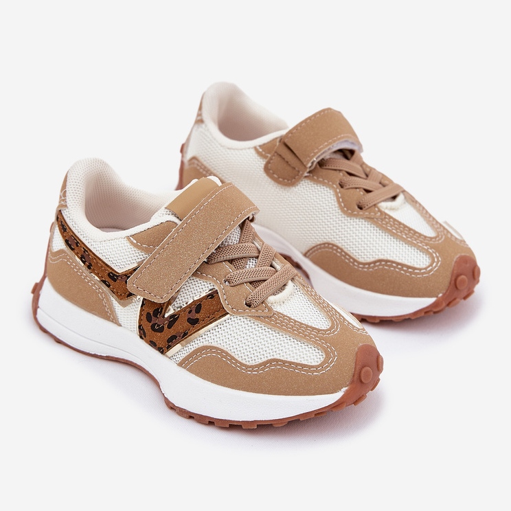 Sneaker per bambini sul leopardo in velcro beige 1