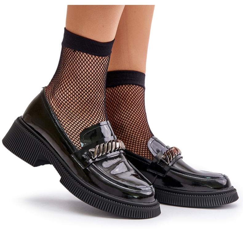 S.Barski Mocassini di loaffole verniciati da donna con decorazione LZ42-030 nero 5