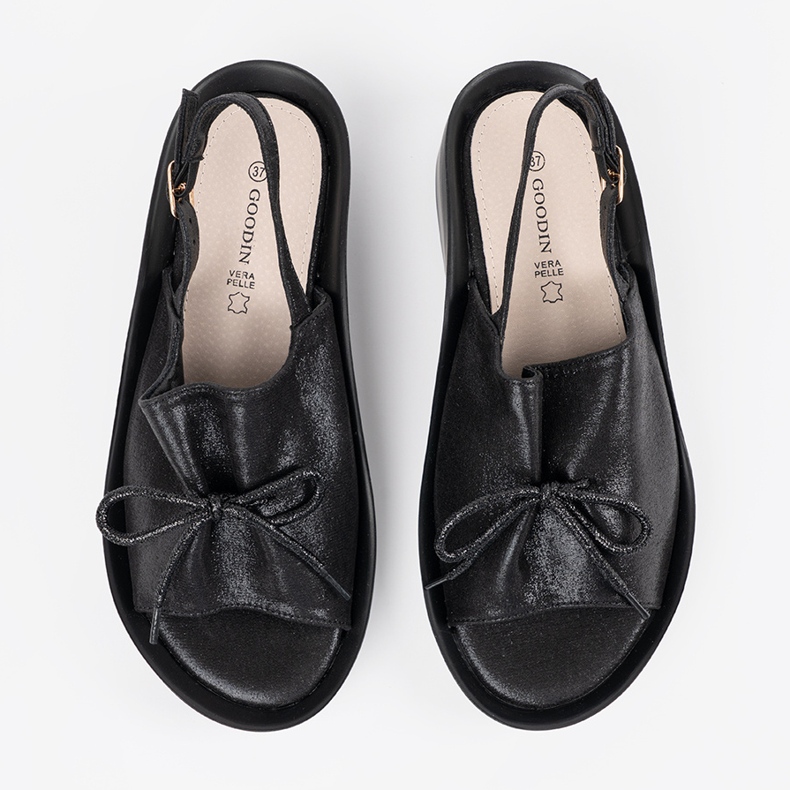 Goodin Sandali a cuneo nero con inserto in pelle 1