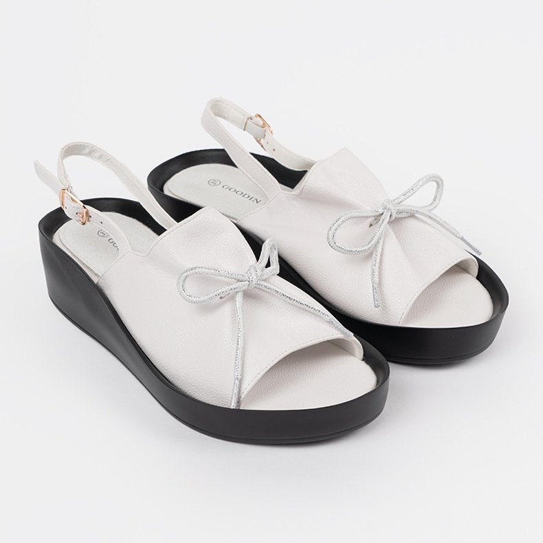 Goodin Sandali a cuneo bianco con inserto in pelle bianca 1
