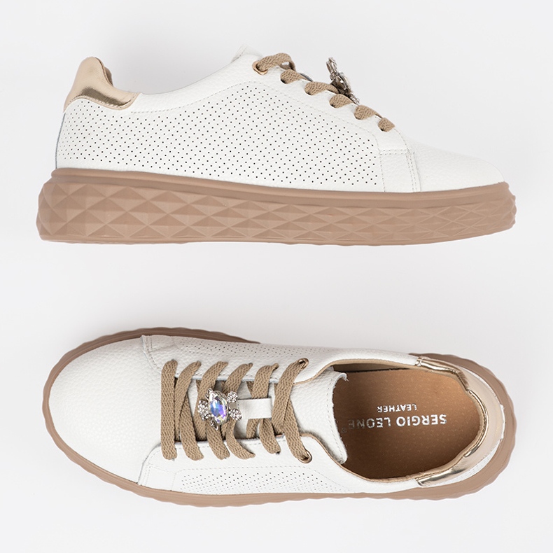 Sneaker bianche e beige con spille in pelle Sergio Leone bianco 2