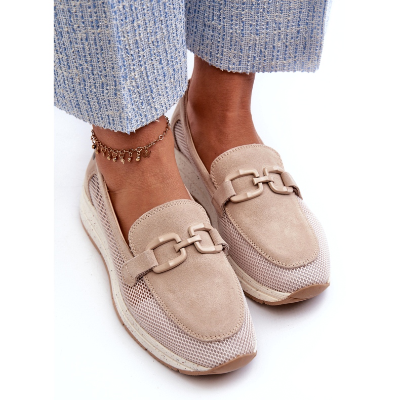 S.Barski Mococcasine in pelle scamosciata femminile tw210 beige con un ornamento 2