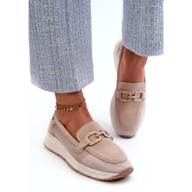 S.Barski Mococcasine in pelle scamosciata femminile tw210 beige con un ornamento 1