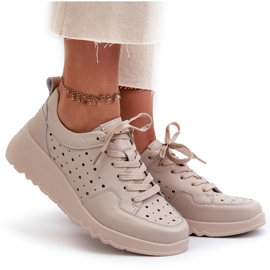 Sneakers con Zeppa da Donna Openwork, Pelle Naturale, Beige S.Barski LR482 5