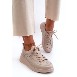 Sneakers con Zeppa da Donna Openwork, Pelle Naturale, Beige S.Barski LR482 3