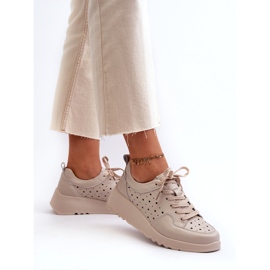 Sneakers con Zeppa da Donna Openwork, Pelle Naturale, Beige S.Barski LR482 4