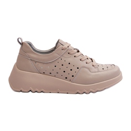 Sneakers con Zeppa da Donna Openwork, Pelle Naturale, Beige S.Barski LR482 2