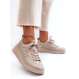 Sneakers con Zeppa da Donna Openwork, Pelle Naturale, Beige S.Barski LR482 1