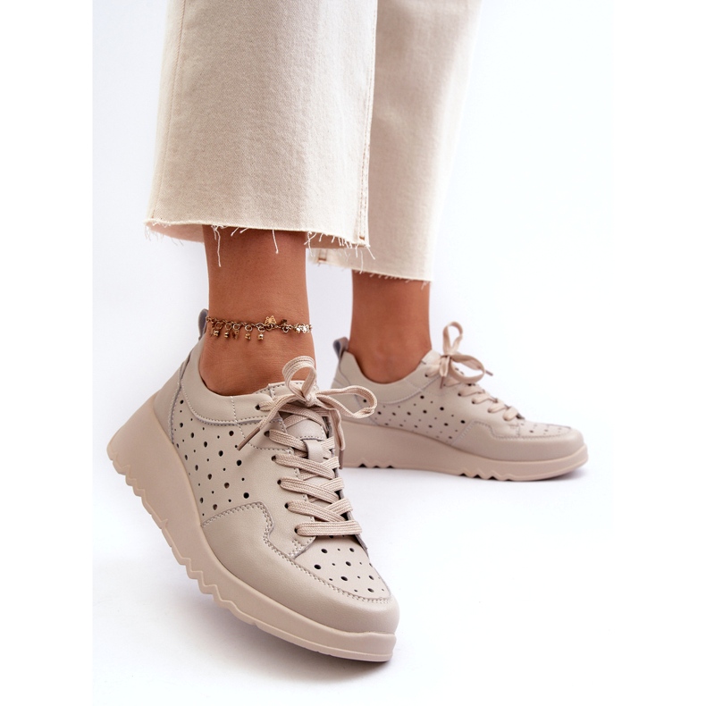 Sneakers con Zeppa da Donna Openwork, Pelle Naturale, Beige S.Barski LR482 1