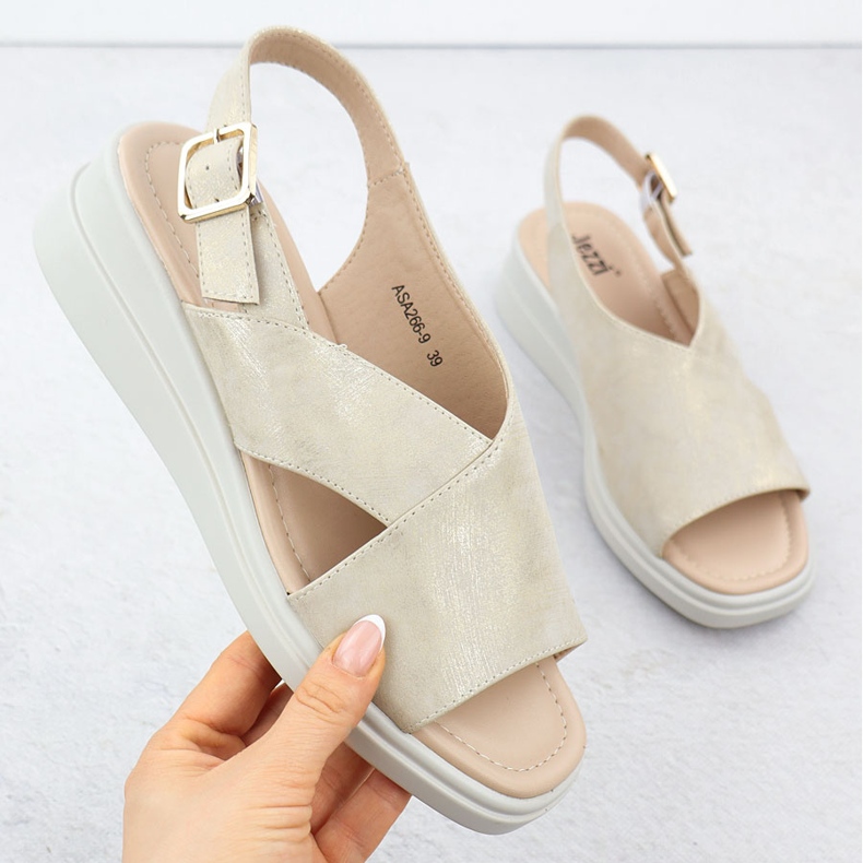 Sandali da donna con zeppe dorate Jezzi Asa266-9 d'oro 1