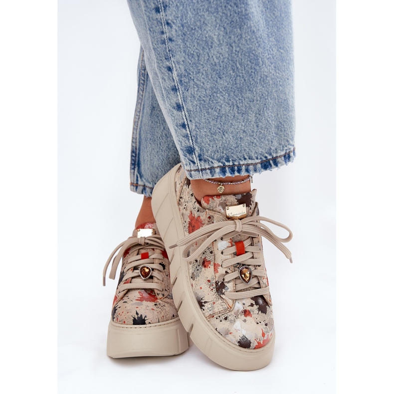 Sneaker in pelle sulla piattaforma Maciejka 06891-18 beige 1