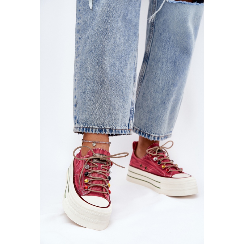 Sneaker femminili sulla piattaforma Goe RR2N4104 rosso 1