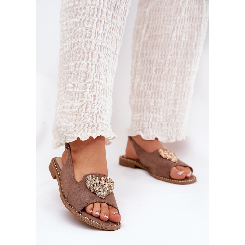 S.Barski Sandali femminili con un cuore decorativo S. Barski Kv27-018 Dark Beige 2