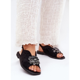 S.Barski Sandali da donna con tacco piatto con un ornamento S. Barski Kv27-001 Nero 2