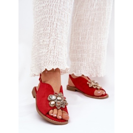 S.Barski Sandali da donna con tacco piatto con un ornamento S. Barski Kv27-001 rosso 2