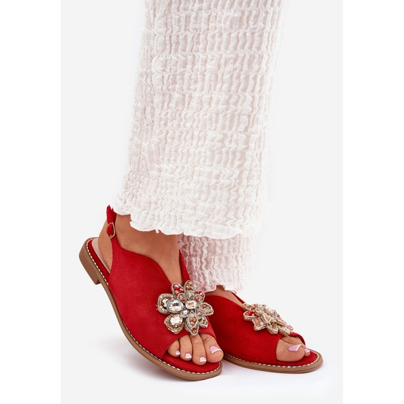 S.Barski Sandali da donna con tacco piatto con un ornamento S. Barski Kv27-001 rosso 1
