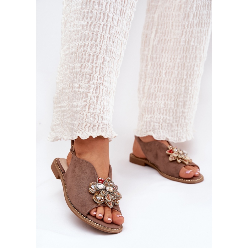S.Barski Sandali da donna con tacco piatto con un ornamento di S. Barski Kv27-001 Dark Beige 2