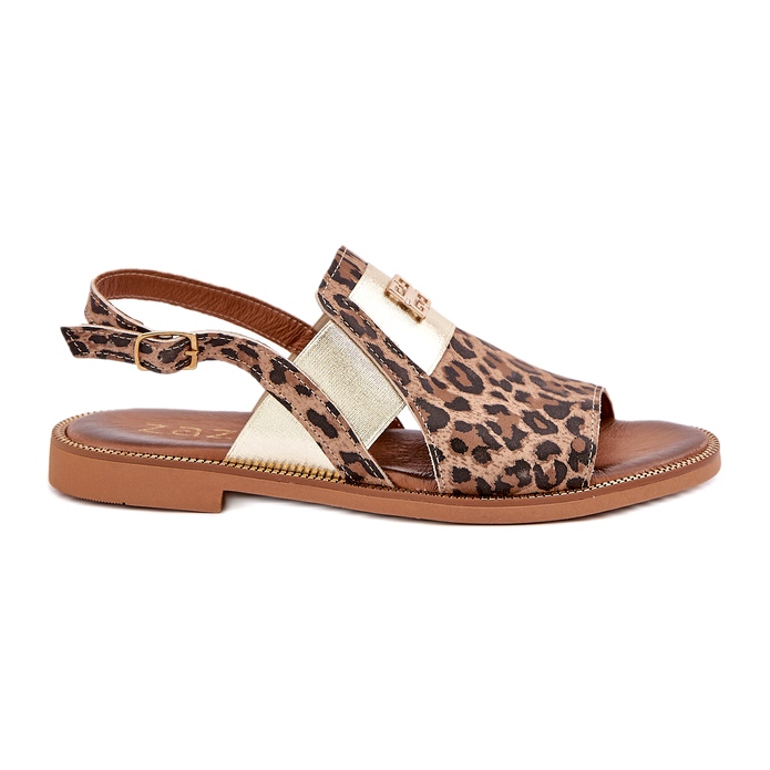 Zazoo 40385 sandali in pelle femminile con marrone stampato leopardo 5