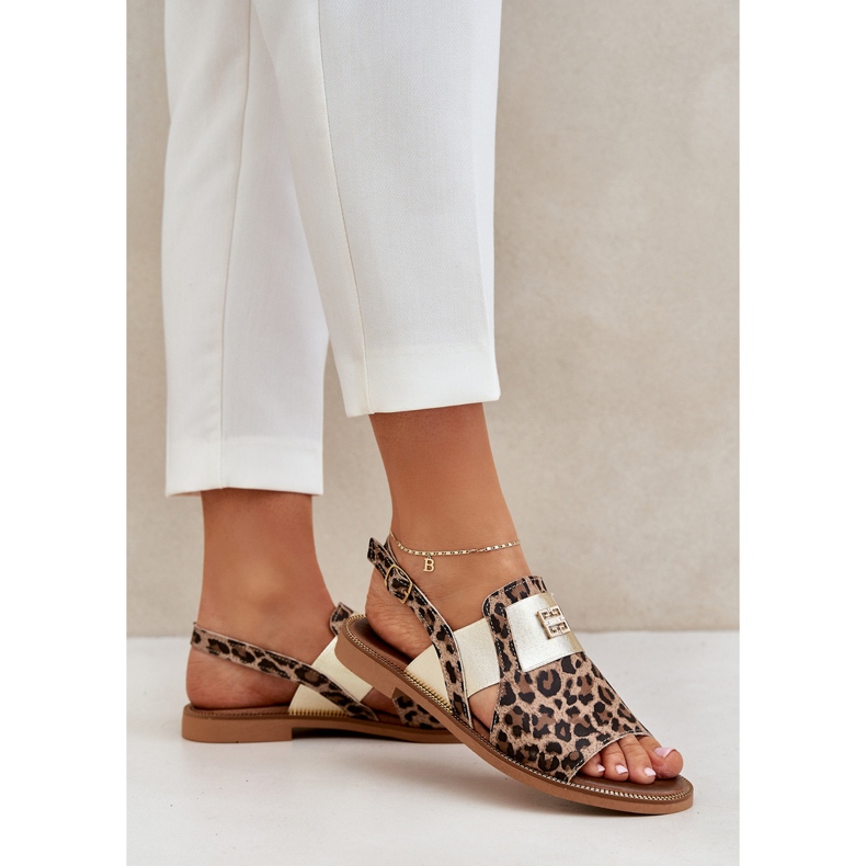 Zazoo 40385 sandali in pelle femminile con marrone stampato leopardo 2