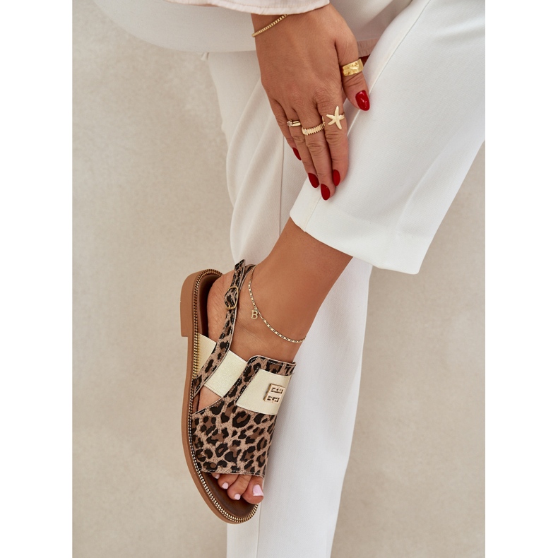Zazoo 40385 sandali in pelle femminile con marrone stampato leopardo 3
