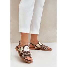 Zazoo 40385 sandali in pelle femminile con marrone stampato leopardo 1