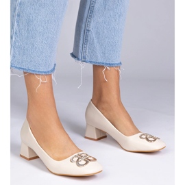 Pompe a ruote basse beige con zirconi 1