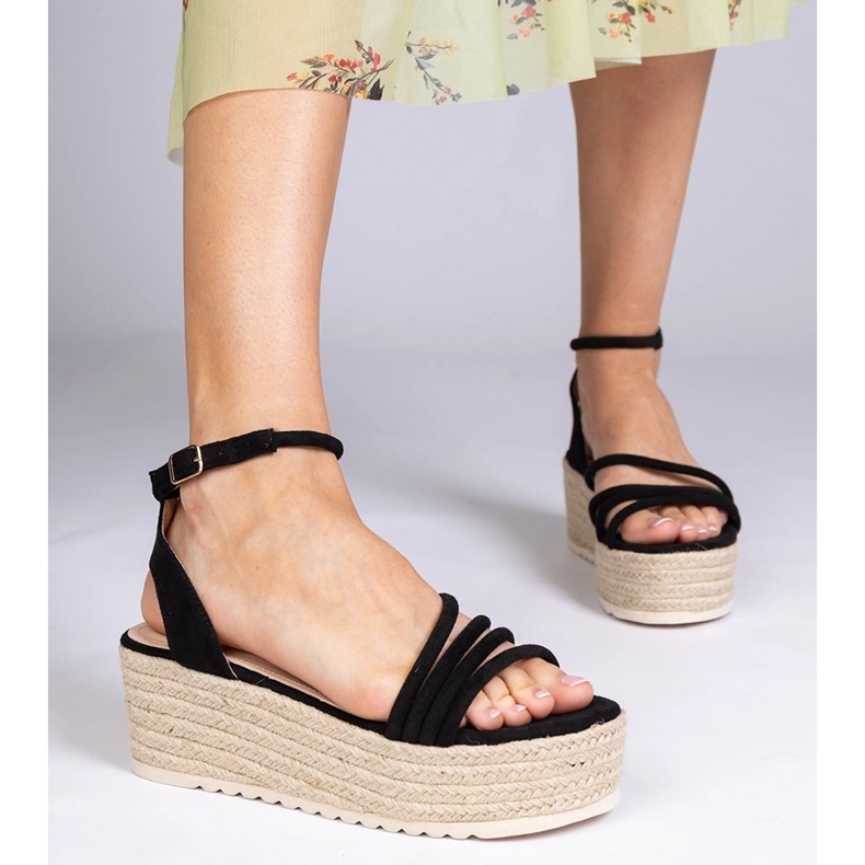 Sandali espadrillas neri sulla piattaforma nero 2