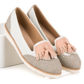 Vices Ballerine traforate con frange bianca grigio rosa 1