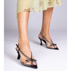 Sandali trasparenti neri su un perno con zirconi nero 1