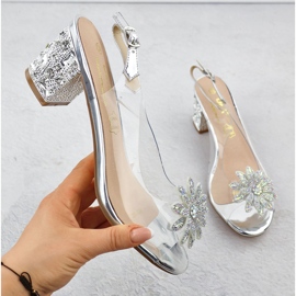 Sandali femminili trasparenti su un palo con zirconi Silver S.barski MR51-002 argento 1