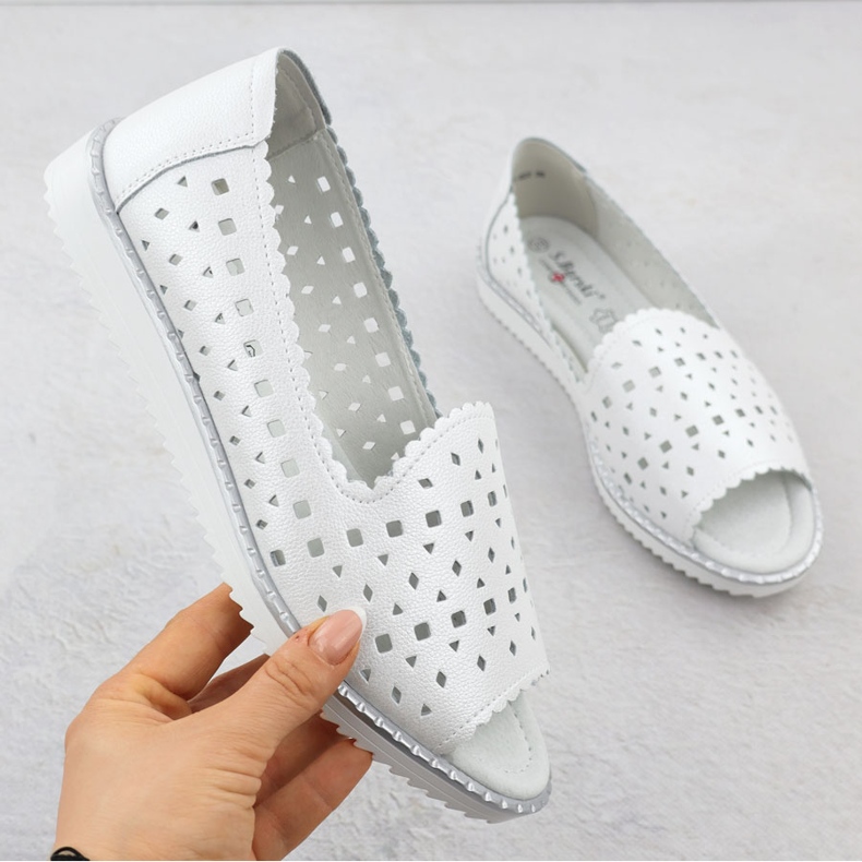 S.Barski Scarpe in pelle da donna Openwork aperto Openwork White Pearl S. Barski LR51-922 bianco 1